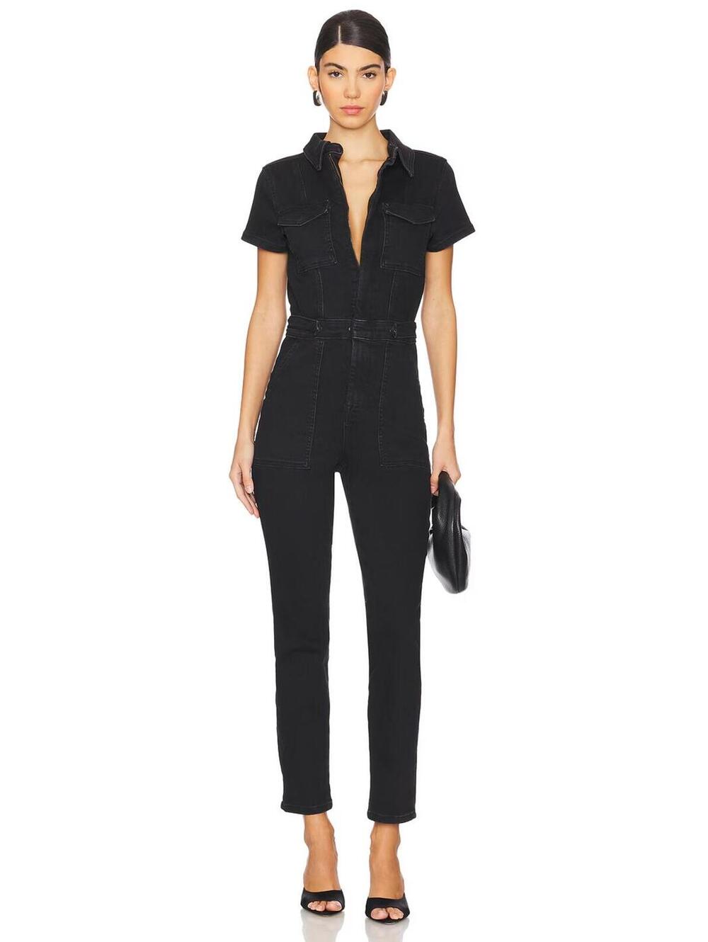 Good American black denim Mono Fit For Success utility jumpsuit S